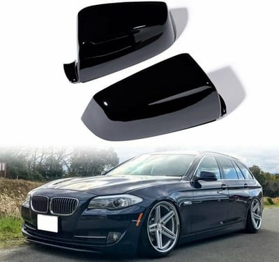 SnelShoppen - 1 Paar Auto Spiegel Covers, Vervangende Zijspiegel Covers voor B-M-W 5 Serie E60 E61 F10 F11 en 6 Serie F12 F13 7 F01, Glanzend Zwart, D