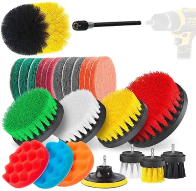 Dailygoods - Electric Cleaning Brush Set 25pcs – Drill Brush Set for Bathroom Kitchen Car Wheels Grout – Includes Toilet Brush Attachment Cleaning Accessories