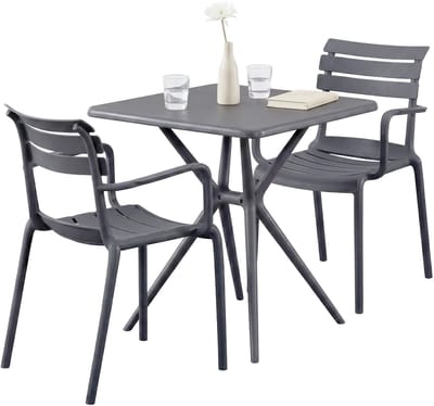 CLP Avena tuinmeubelset - 2 stapelstoelen - vierkante eettafel 72x72cm - weerbestendige balkonset - voor terras en tuin - donkergrijs