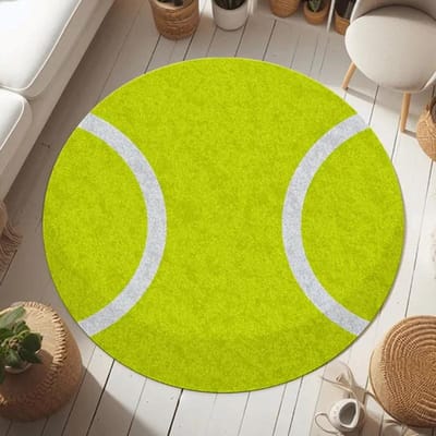 Bal Sporten Thema Ronde Vloerkleed Volleybal Honkbal Basketbal Tennis Tapijt Dagelijkse Woonkamer Vloerdecoratie Antislip Mat voor Woonkamer 80x80cm