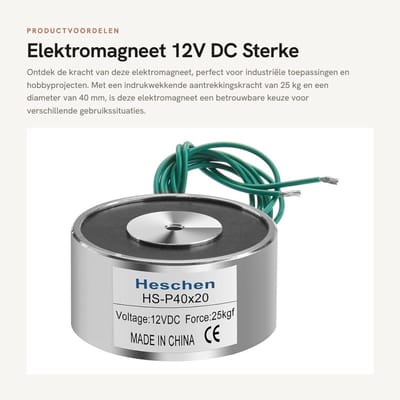 Dailygoods - Elektromagneet - 12V DC - Sterke aantrekkingskracht - 40 mm diameter - Toepassingen in industrie - 25 kg aantrekkingskracht - Geschikt vo...
