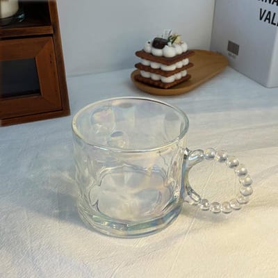 Premium Kleine Bubbelring met Handvat Glazen Beker Europese Stijl Huishoudelijke Koffiekop Doorzichtig Levendig Amberkleurig Waterbeker Voor Vriend Cadeau 201-300ml