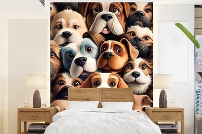 Behang - Fotobehang Hond - Patronen - Dieren - Bruin - Meisje - Jongen - Breedte 165 cm x hoogte 220 cm