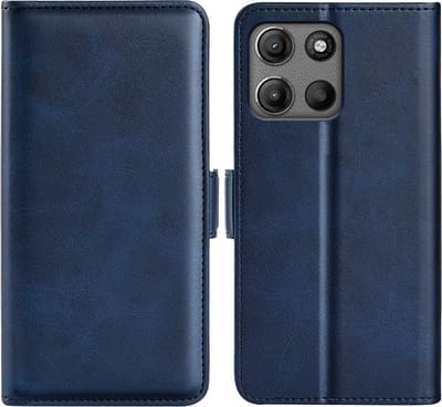 MobyDefend Hoesje - Geschikt voor Motorola Moto G15 / G15 Power / G17 / G17 Power - Luxe Wallet Book Case (Sluiting Zijkant) - Blauw