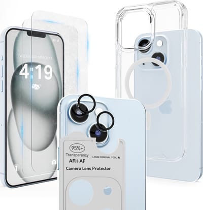 Hoesje Geschikt voor iPhone 15 Transparant - 2x Screenprotector - Geschikt voor MagSafe - Camera Lens Protector - Anti Shock