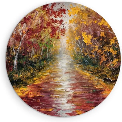 Saammp Muurcirkel Hout - Abstract Herfstachtig Bospad - Landschap - Natuur - Ø 90 - Wandcirkel - Wanddecoratie Cirkel - Muurdecoratie Woonkamer - Slaapkamer decoratie - Rond Schilderij