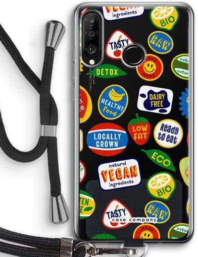 Case Company® - Hoesje met koord geschikt voor Huawei P30 Lite hoesje met Koord - Fruitsticker - Telefoonhoesje met Zwart Koord - Bescherming aan alle Kanten en Over de Schermrand