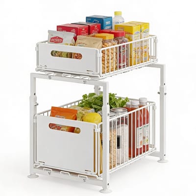 Gootsteenkast Organizer Uitschuifbaar Met 2 Niveaus Voor Maximale Opbergruimte – Opslag Onder de Gootsteen Antislip – Keuken Organizers Multifunctioneel | Uitrekbaar Kruidenrek