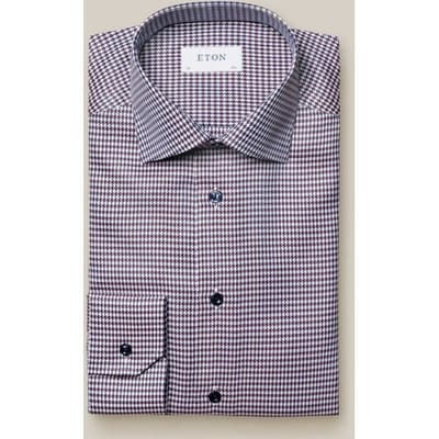 Eton Overhemd Contemporary Houndstooth Signature Twill Burgundy Melange / male