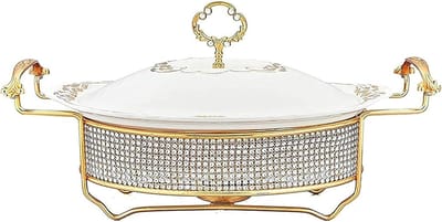 Chafing Dish Buffet Set - Buffet Warmer - Buffet Catering - Keramiek met Diamant Decoratie - 2L - Wit