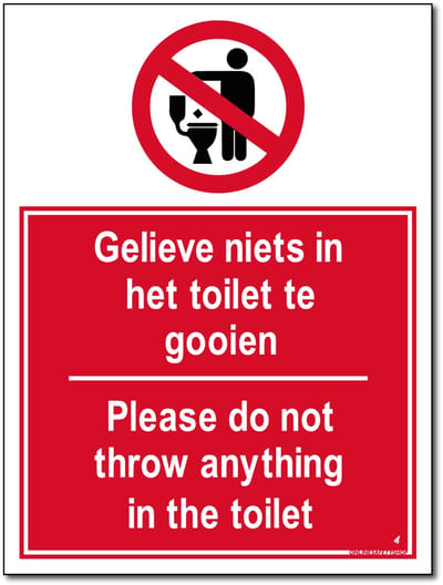 Toilet bord - Niets in toilet gooien / Please don’t throw anything - Forex - 30 x 40 cm