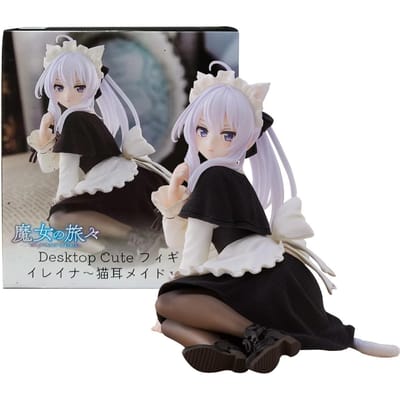 13CM Anime Elaina Figuur De Zwervende Heks De Reis Zwarte Kat Meisjesjurk Zittende Houding PVC Model Serie Speelgoed Cadeaus With box black