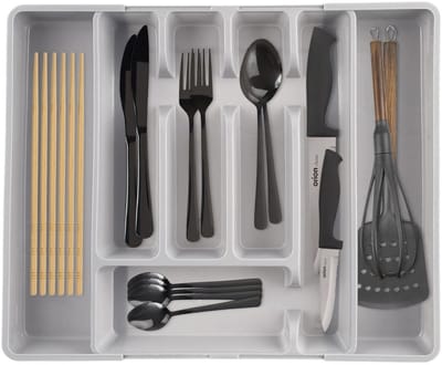 Orion - Uitrekbare Ladeorganizer voor Bestek - Grijs - 36,5x27,5 cm
