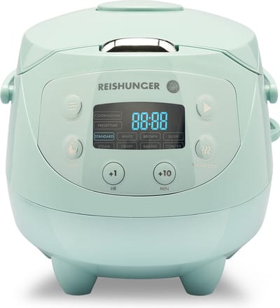 Reishunger Digitale Mini Rijstkoker in Mint - Multicooker met 8 programma's, stoominzet, premium binnenpan, timer en warmhoudfunctie - Rijst voor maximaal 3 personen