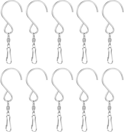 Set van 10 draaibare haakclips voor het ophangen van windspinner, vlaggen en bloempotten met spiraalstaarten