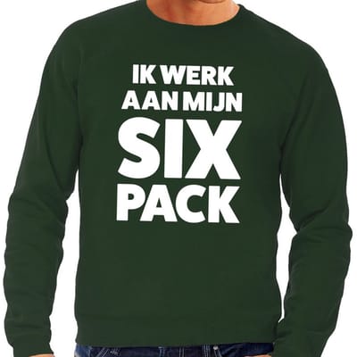Ik werk aan mijn SIX Pack tekst sweater groen heren - heren trui Ik werk aan mijn SIX Pack M