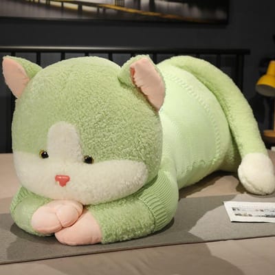 Grote feesttrui kattenpop pluche speelgoed grote kattenpop meisje kalmerende lappenpop verjaardagscadeau 90cm（1.35kg） groen