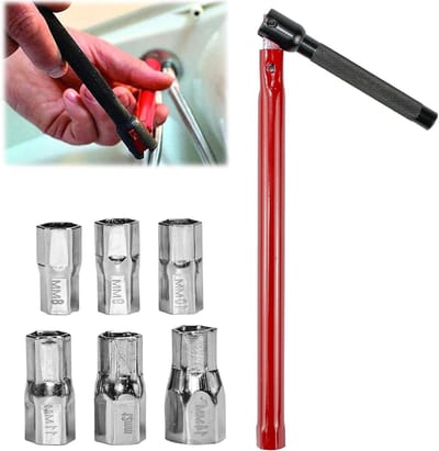 Verstelbare Wrench Set voor Badkamerkranen met 6 Verwisselbare Opzetstukken en Achtermoeren voor Sink en Tapinstallatie