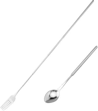 Telescopische Vork En Lepel - Set van 2 - Tafelvork - Besteklepel - RVS - Verstelbaar Bestek - voor Barbecues, Picknicks, Recepties - Zilver