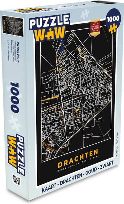 Puzzel Kaart - Drachten - Goud - Zwart - Legpuzzel - Puzzel 1000 stukjes volwassenen
