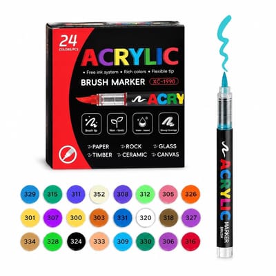Acrylmarkers - 24 kleuren - Vloeibare inkt met zachte punt en slimme inktregeling - Voor tekenen en DIY - Basisverpakking