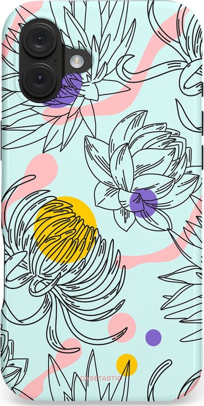 Casetastic hoesje geschikt voor Apple iPhone 16 Plus - MagSafe - Dubbellaagse bescherming - Wildschets - Fashion Case - Zilver Wit Saliegroen Lichtroze