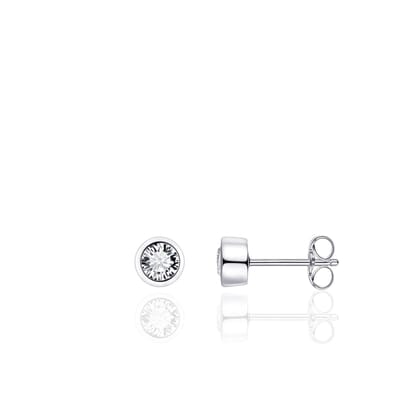 Jewels Inc. - Oorbellen - Oorstekers Solitaire gezet met Zirkonia in Gladomzeting - 6mm∅ - Gerhodineerd Zilver 925