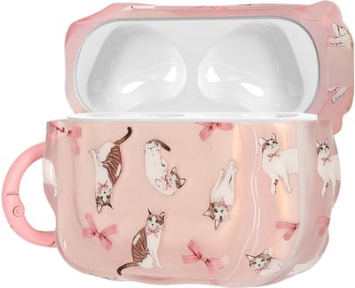 kwmobile In-Ear Oordopjes Case voor Apple AirPods 3 Case met Karabijnhaak - Headphones Case - Earphones Cover Etui - Kat en lint design