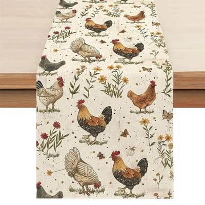 Haan Kip Wilde Bloemen Vlinder Linnen Tafelkleed Commode Sjaal Decor Boerderij Keuken Eettafel Tafelkleden Feest Decoratie 150x33cm beige