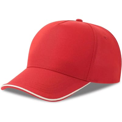 Atlantis Headwear Recy Five Piping Cap AT129 - Red/White - One size