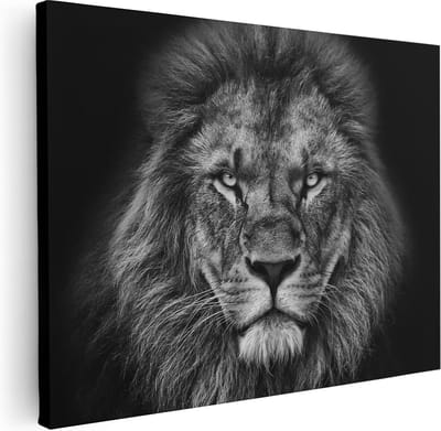 Artaza Canvas Schilderij Leeuwenkop - 40x30 cm - Klein - Muurdecoratie Dieren - Wanddecoratie Woonkamer - Kamer Accessoires Zwart Wit