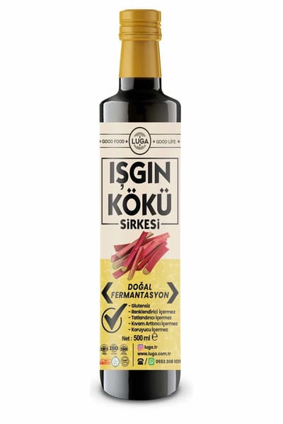 Luga Ishgin Kökü Sirkesi (Rabarber Plant) - Rabarberwortel Azijn - Ishkın Wortel Azijn - Natuurlijke fermentatie - Bloeddruk & Suikerspiegel te verlagen - Ondersteunt het spijsverteringsstelsel & de immuniteit - 1 fles van 500 ml