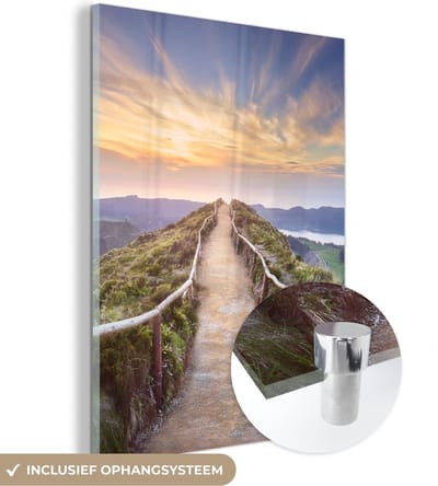 MuchoWow® Glasschilderij 30x40 cm - Schilderij acrylglas - Bergen - Natuur - Pad - Foto op glas - Schilderijen