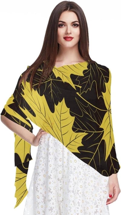 Chiffon Sjaal - Lichtgewicht Hoofd Wrap - Stijlvol Accessoire - Zacht Doorzichtig Materiaal - 180x73cm - Geel Esdoornblad