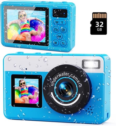 waterdichte dual screen HD digitale camera - 48MP - 2.7K - 32GB geheugenkaart - met autofocus