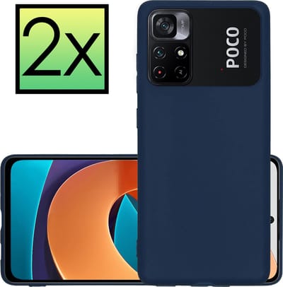 Hoesje - 2 Stuks - Geschikt voor Xiaomi Poco M4 Pro 5G - Sterk & Shockproof - Case Siliconen - Back Cover - Telefoon Hoes - Donkerblauw
