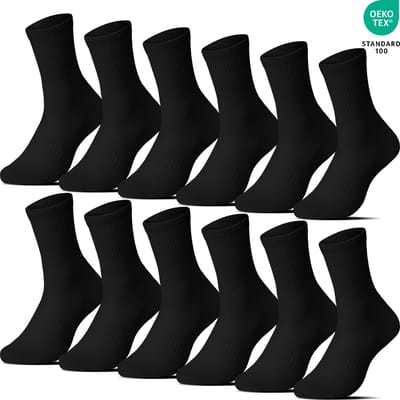 12 Paar Sportsokken met Arch Support Crew Lengte - Casual Daily Sokken - Wandelsokken - Katoen - Zwart - Maat 35-38 - Heren Dames Unisex - Zomersokken B-6201