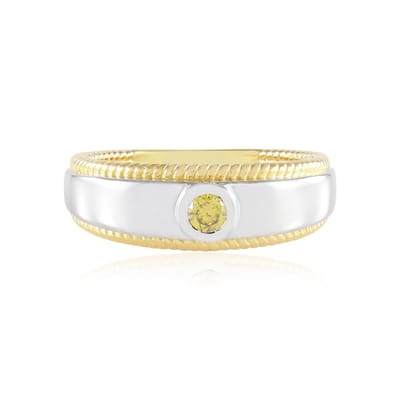 Cavill - Ring 925 Sterling Zilver Verguld - I2 Gele Diamant 0,099 ct Ronde Briljant - Luxe Elegante Damesring 21x20 mm