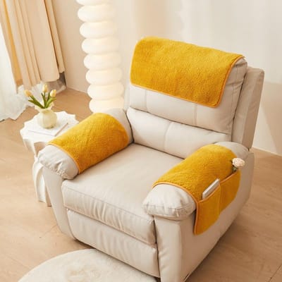 3 stuks/set Lamp Pluche Relaxfauteuil Sofa Mat Effen Kleur Zachte Leunstoel Rugleuning Armleuning Handdoek Eénpersoonsbank Stofkussen met Opbergzakken 1 Seat (3pcs ) orange
