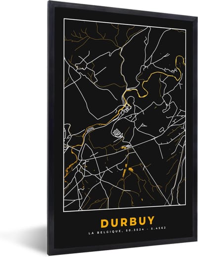 Fotolijst incl. Poster - Stadskaart - Durbuy - Goud - Plattegrond - Kaart - 40x60 cm - Posterlijst