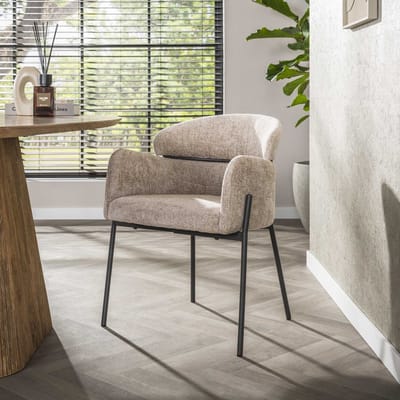Dimehouse Eetkamerstoel Chenille Zand met ronde rug en arm - Lola - Chenille - Scandinavisch & Basic