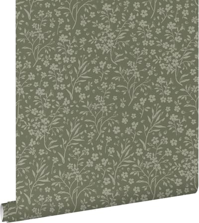 ESTAhome behang bloemetjes donkergroen - 50 x 900 cm - 131998