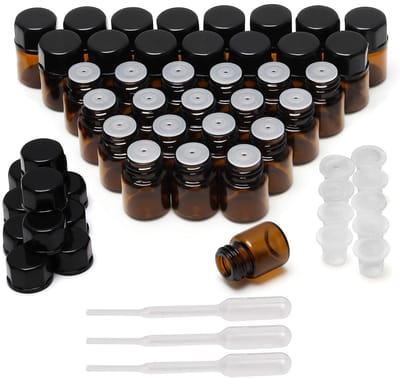 Dailygoody - Essentiele Olie Flesjes - 50 Stuks - Navulbare Glazen Potjes - 1 ml - Amber Glazen Flessen - Geuren en Aromatherapie - Voor Volwassenen
