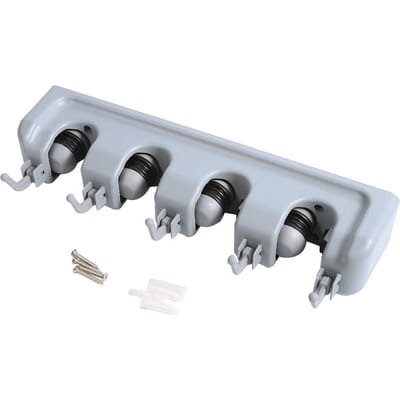 Keuken Dweil Bezem Houder Wandmontage Organizer Opberg Hanger Rek(4 Posities en 5 Haken) gray