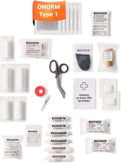 WERKSTEIN EHBO Koffer Navulset ÖNORM Z1020 Type 1 Inclusief EHBO-Handleiding | EHBO Doos Navul Set Ö-NORM Z 1020 Type 1 met Praktische Binnenzakken | ÖNORM Z1020 Type 1 EHBO Set Navulset voor Bedrijven