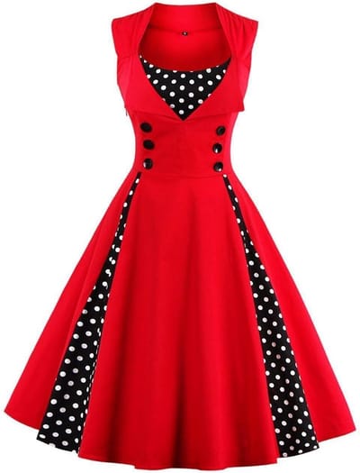 Dames Vintage Jurk Knie-lengte Polka Dot A-Lijn Jurk voor Feest en Bruiloft