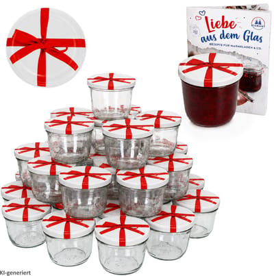 Set van 100 bekers 230 ml Naar 82 lint decor deksel incl. Diamant Gelierzauber receptenboekje
