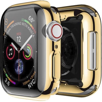 MY PROTECT - Hoesje Geschikt Voor Apple Watch Series 10 42mm Siliconen Bescherm Case - Screenprotector - Transparant/goud