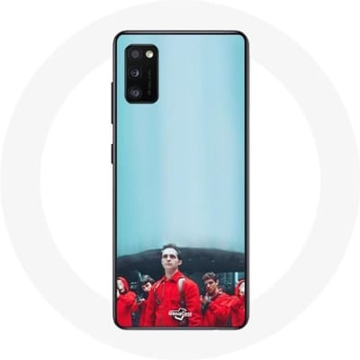 Samsung Galaxy A41 hoesje La casa de papel Berlin Rio en Tokyo blauwe achtergrond blauw