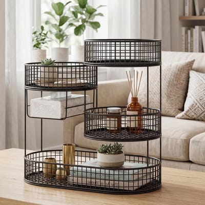 Opbergmand 4 niveaus - Draadgaas rek - Ruimte ordenen - Trapvormig ontwerp - 40 x 21 x 38 cm - Zwart